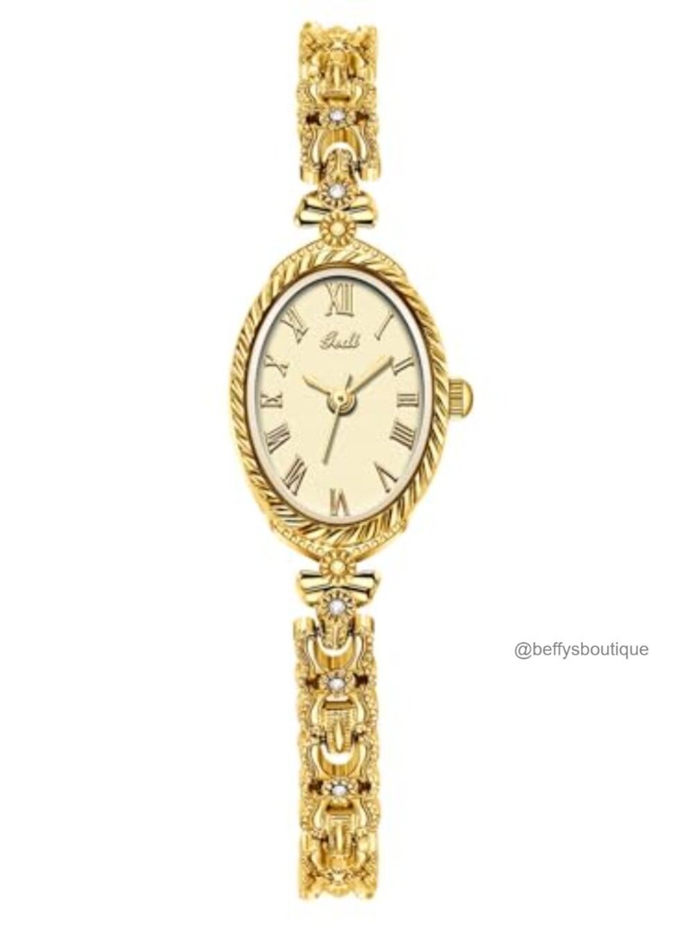 Vintage Gold Tone Oval Quartz Dress Watch for Women Dainty Bracelet